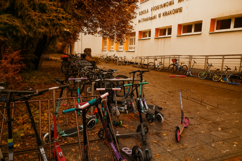 Można powiedzieć, że niezależnie od pory roku rowerów pod naszą szkołą nigdy nie brakuje. 